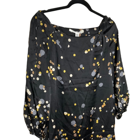 Diane Von Furstenburg Silk Long Sleeve Polka Dot Boat Neck Dress - Picture 3 of 7